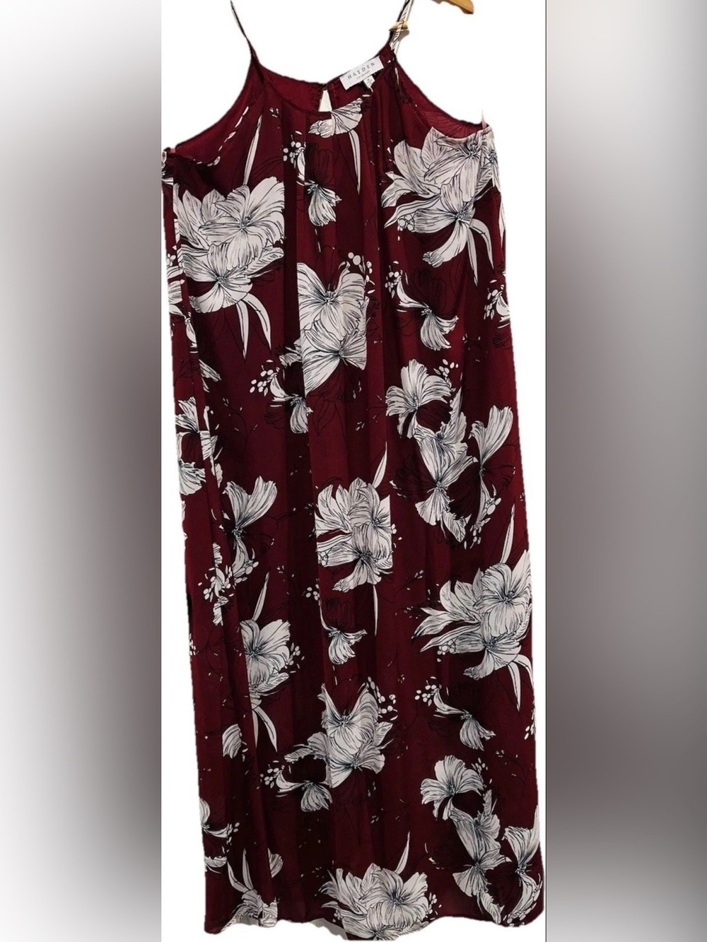 Hayden Los Angeles Burgundy White Floral Halter Neck Boho Maxi Sun Dress Size M